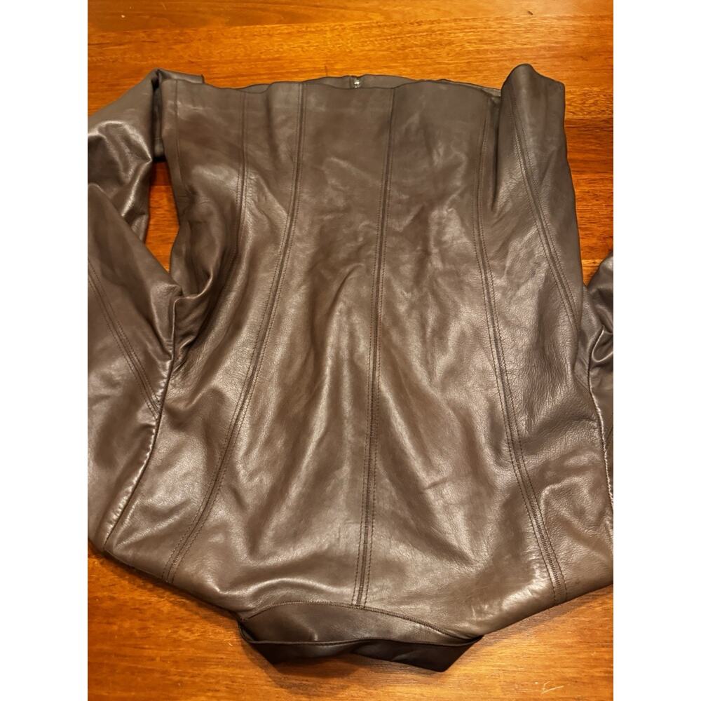 Size 12 Cole Haan Lambskin Leather Jacket Fitted Brown Zipper - Picture 9 of 10